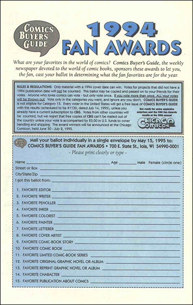 Fan Awards Ballot